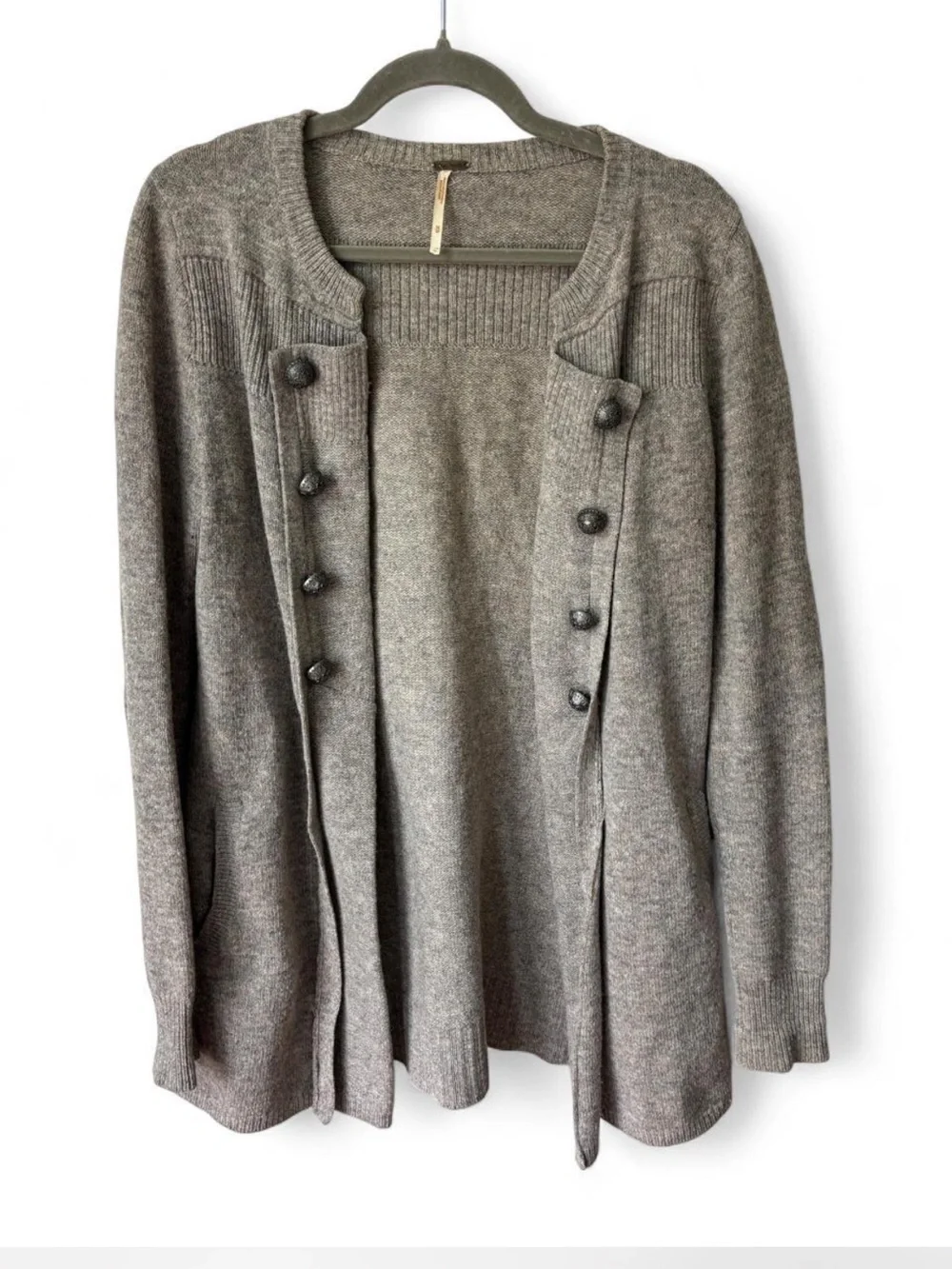 Free People Military Wool Cardigan Jacket Hook & Eye Sweater Coat Medium